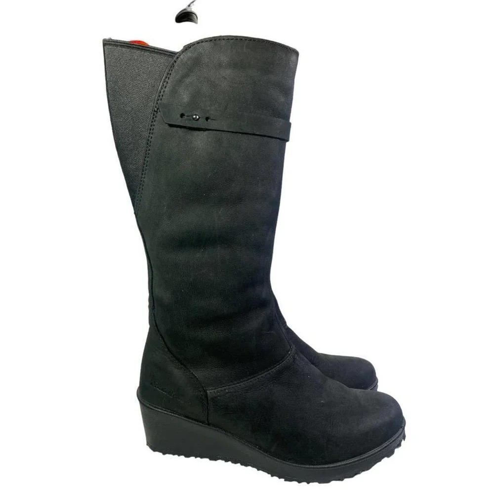 Eddie Bauer Lodge Wedge Waterproof Insulated Boot Women size 8.5 Black Leather - Picture 2 of 11
